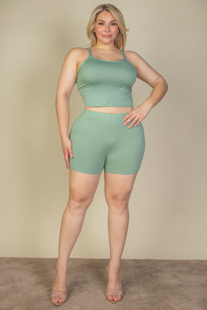 Plus Size Split Back Cami Top & Shorts Set - Capella Apparel