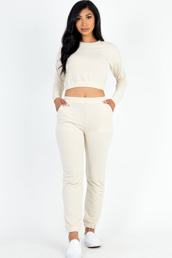 French Terry Elastic Waist Pullover & Joggers Set - Capella Apparel