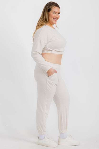 Plus Size French Terry Pullover & Joggers Set