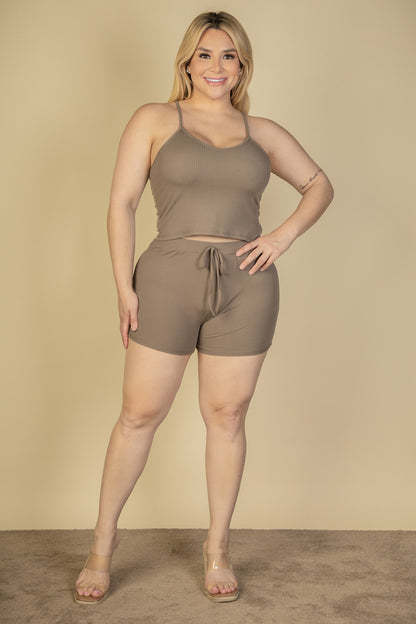 Plus Size Ribbed Crop Cami Top & Shorts Set - Capella Apparel