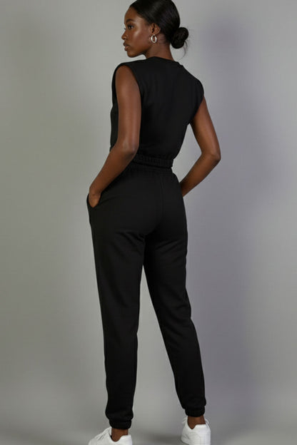 French Terry Elastic Waist Tank Top & Joggers Set