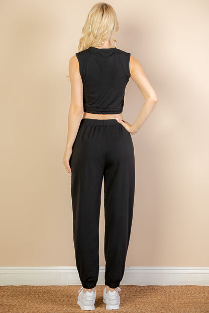 French Terry Elastic Waist Tank Top & Joggers Set - Capella Apparel