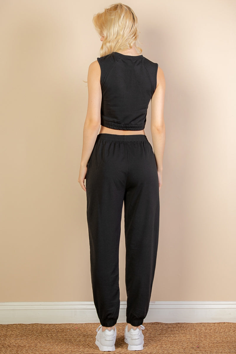 French Terry Elastic Waist Tank Top & Joggers Set - Capella Apparel