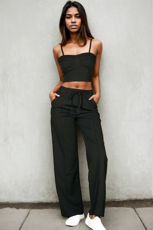 Bustier Crop Cami Top & Slant Pocket Straight Pants - Capella Apparel