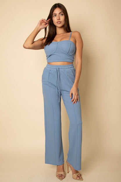 Bustier Crop Cami Top & Slant Pocket Straight Pants