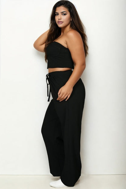 Plus Size Bustier Crop Cami Top & Slant Pocket Straight Pants