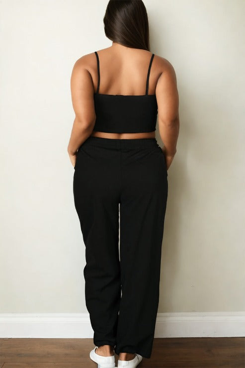 Plus Size Bustier Crop Cami Top & Slant Pocket Straight Pants