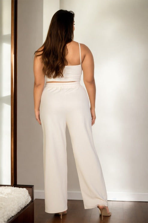 Plus Size Bustier Crop Cami Top & Slant Pocket Straight Pants