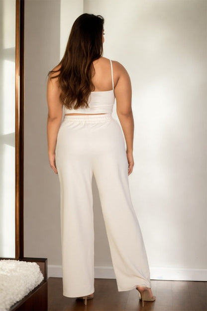 Plus Size Bustier Crop Cami Top & Slant Pocket Straight Pants