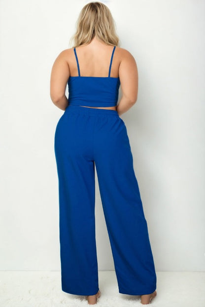 Plus Size Bustier Crop Cami Top & Slant Pocket Straight Pants