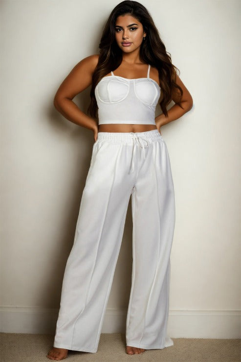 Plus Size Bustier Crop Cami Top & Slant Pocket Straight Pants