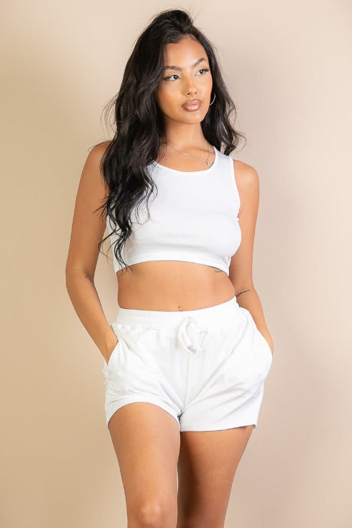 Ribbed Crop Tank Top & Shorts Set - Capella Apparel