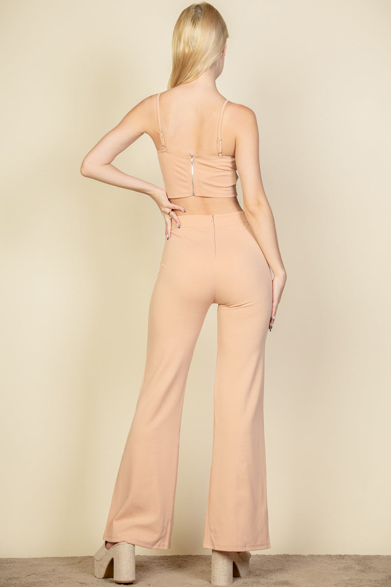 Bustier Crop Top & Front Slit Wide Leg Pants - Capella Apparel