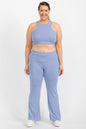 Plus Ribbed Cropped Top and Bootcut Pants Sets