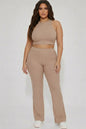 Plus Ribbed Cropped Top and Bootcut Pants Sets