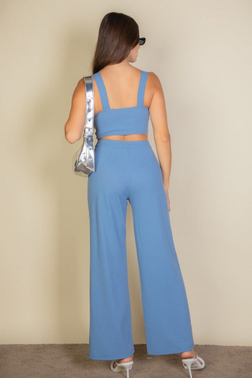 Solid Tank Top & Wide Leg Pants