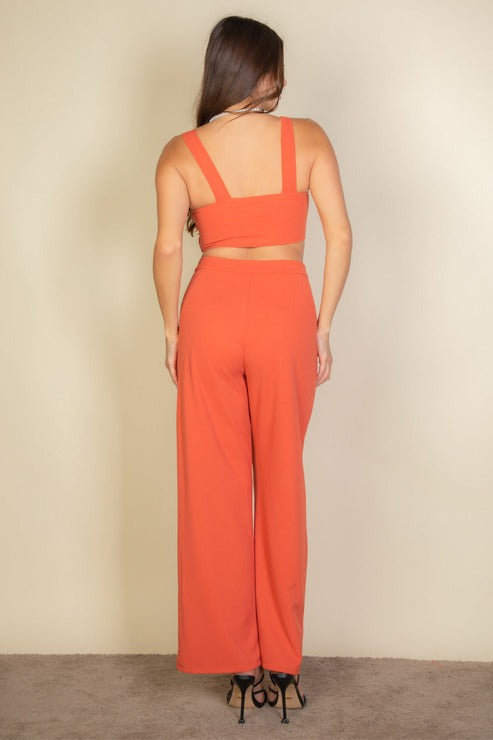 Solid Tank Top & Wide Leg Pants