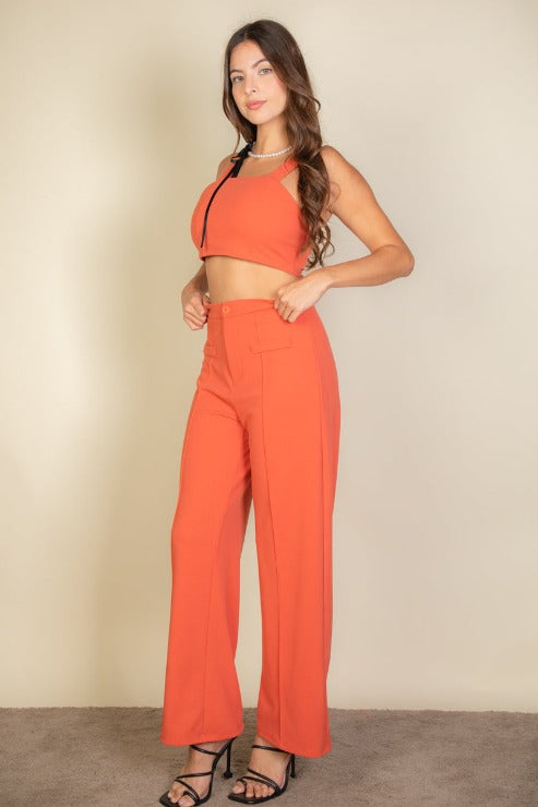 Solid Tank Top & Wide Leg Pants