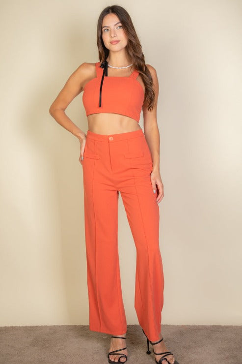 Solid Tank Top & Wide Leg Pants