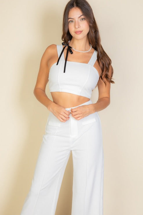 Solid Tank Top & Wide Leg Pants