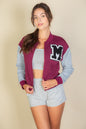 Letter Patched Striped Trim Varsity Jacket