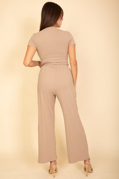 Relaxed Fit Top and Wide-Leg Pants Set