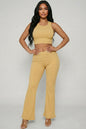 Ribbed Sleeveless Crop Top & Flared Pants Set
