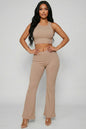 Ribbed Sleeveless Crop Top & Flared Pants Set