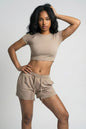 Ribbed Knit Drawstring Lounge Shorts Set