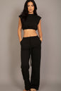 Elastic Hem Crop Top & Wide Leg Pants Set with Faux Drawstring