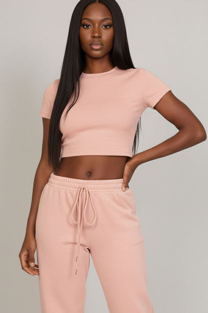 2-Piece Crop Tee & Wide Leg Lounge Pants Set