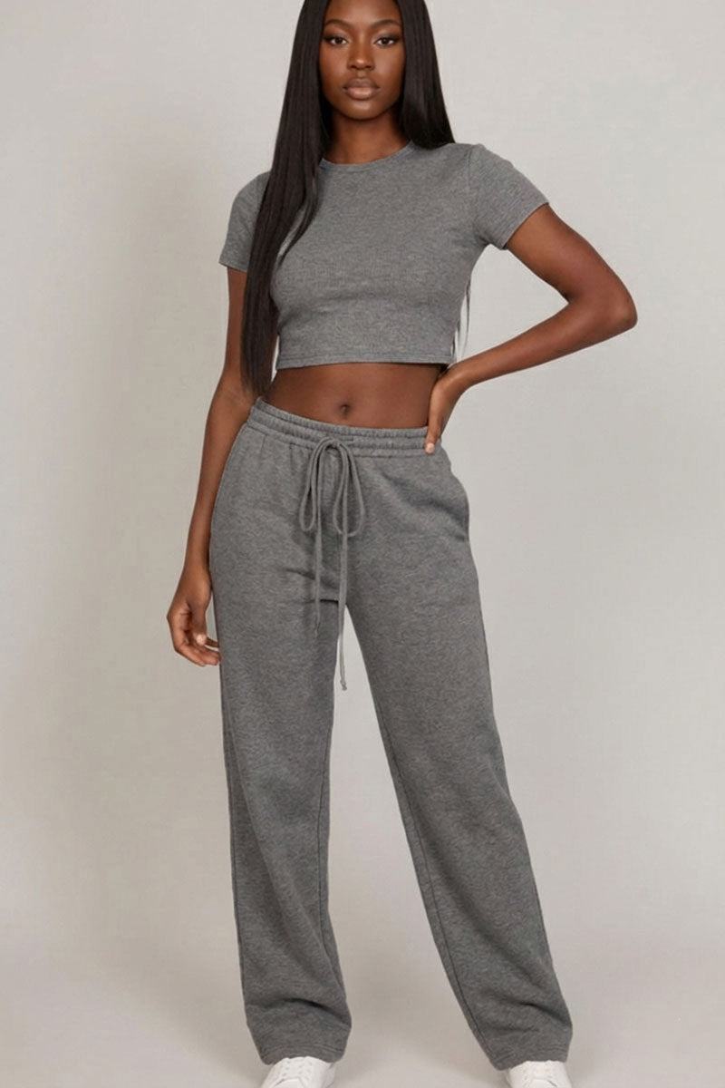 2-Piece Crop Tee & Wide Leg Lounge Pants Set