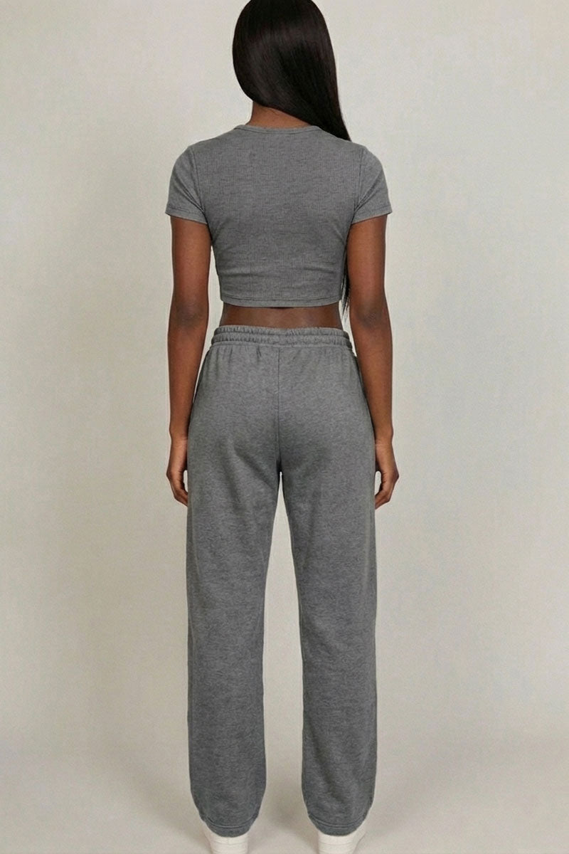 2-Piece Crop Tee & Wide Leg Lounge Pants Set