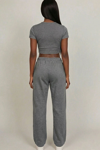 2-Piece Crop Tee & Wide Leg Lounge Pants Set
