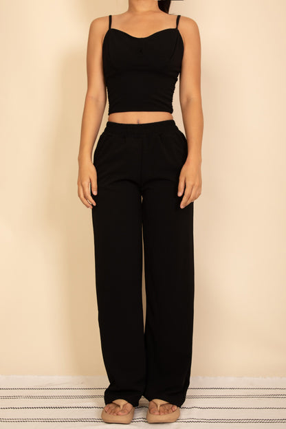 Spaghetti Strap Bralette Top & Wide Leg Pants Set