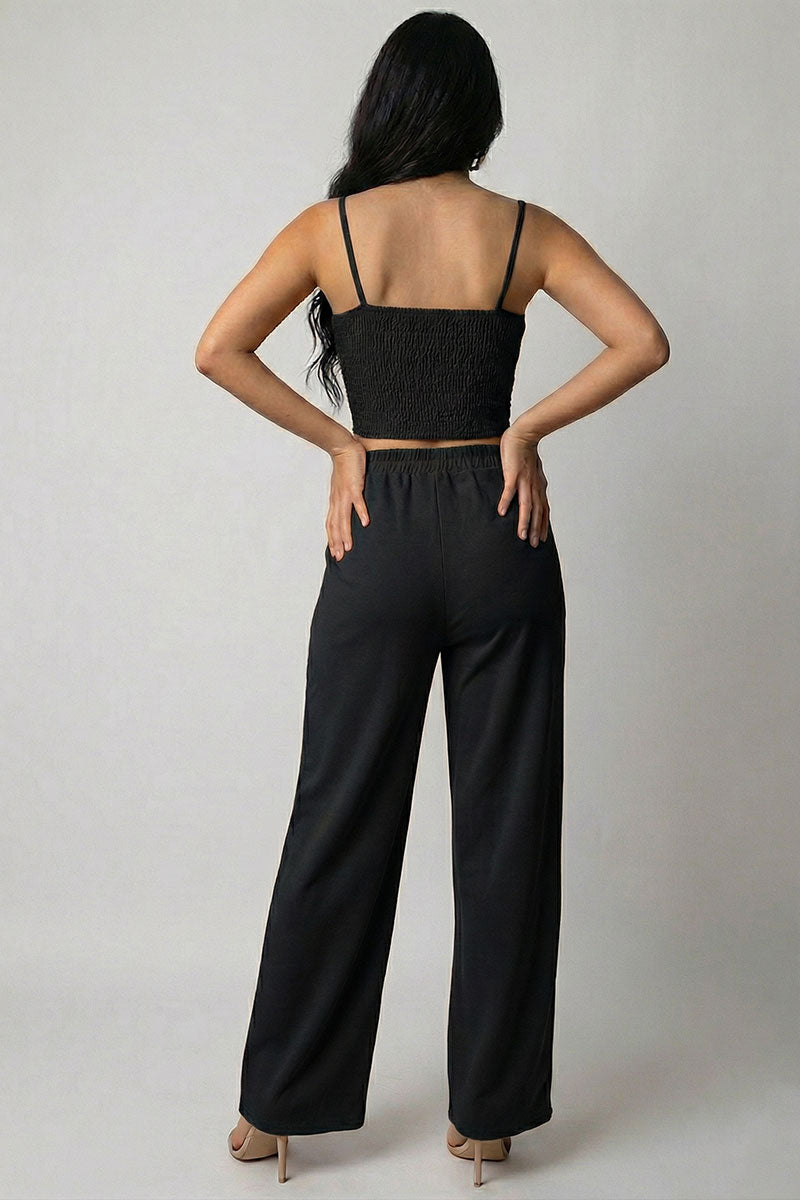 Spaghetti Strap Bralette Top & Wide Leg Pants Set