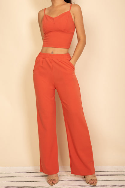 Spaghetti Strap Bralette Top & Wide Leg Pants Set