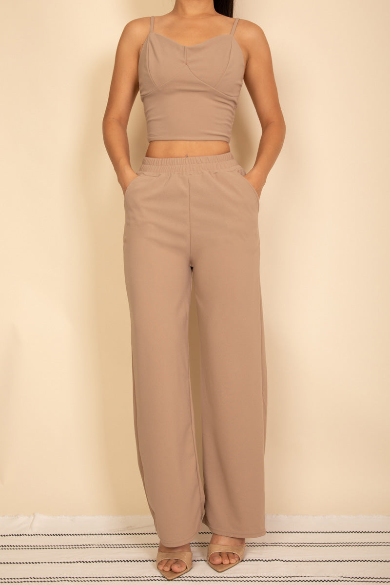 Spaghetti Strap Bralette Top & Wide Leg Pants Set