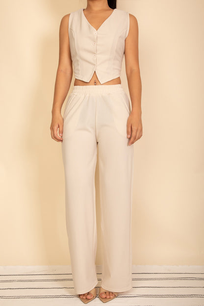 Tailored Button Vest with Adjustable Back Tie & Wide Leg Pants Set