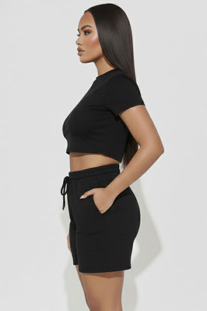 Fitted Crop Tee & Adjustable Drawstring Shorts Set