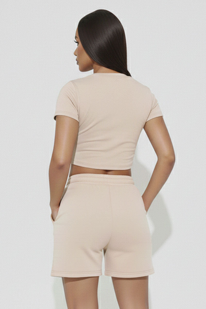 Fitted Crop Tee & Adjustable Drawstring Shorts Set