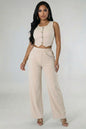 Scoop Neck Button Vest & Wide Leg Pants Set