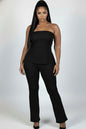 Plus Size Ultra-Fine Ribbed Slit Tube Top & High-Waist Flare Pants Set