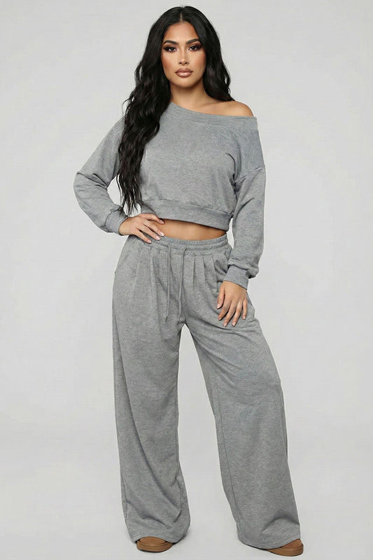 Effortless Ease French Terry Off-Shoulder Lounge Set