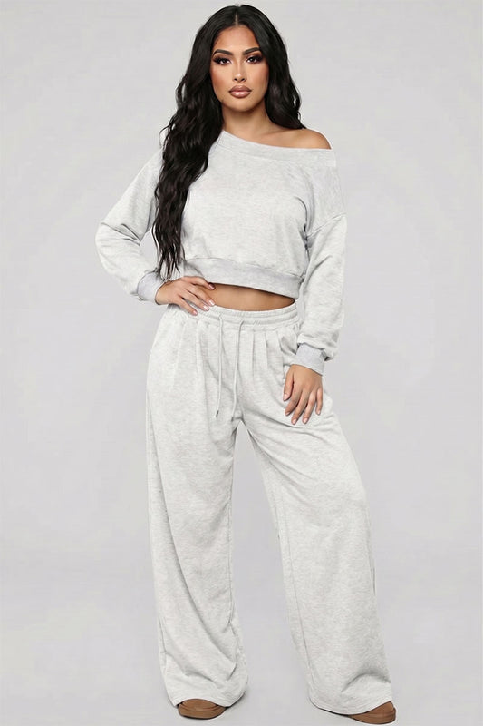 Effortless Ease French Terry Off-Shoulder Lounge Set