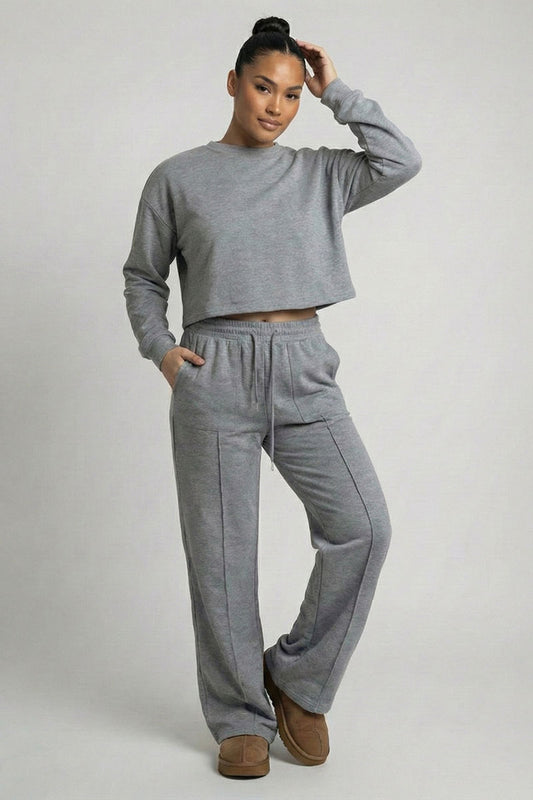 Essential Cropped Top and Seam Detail Patch Pocket Pants Two-Piece Set