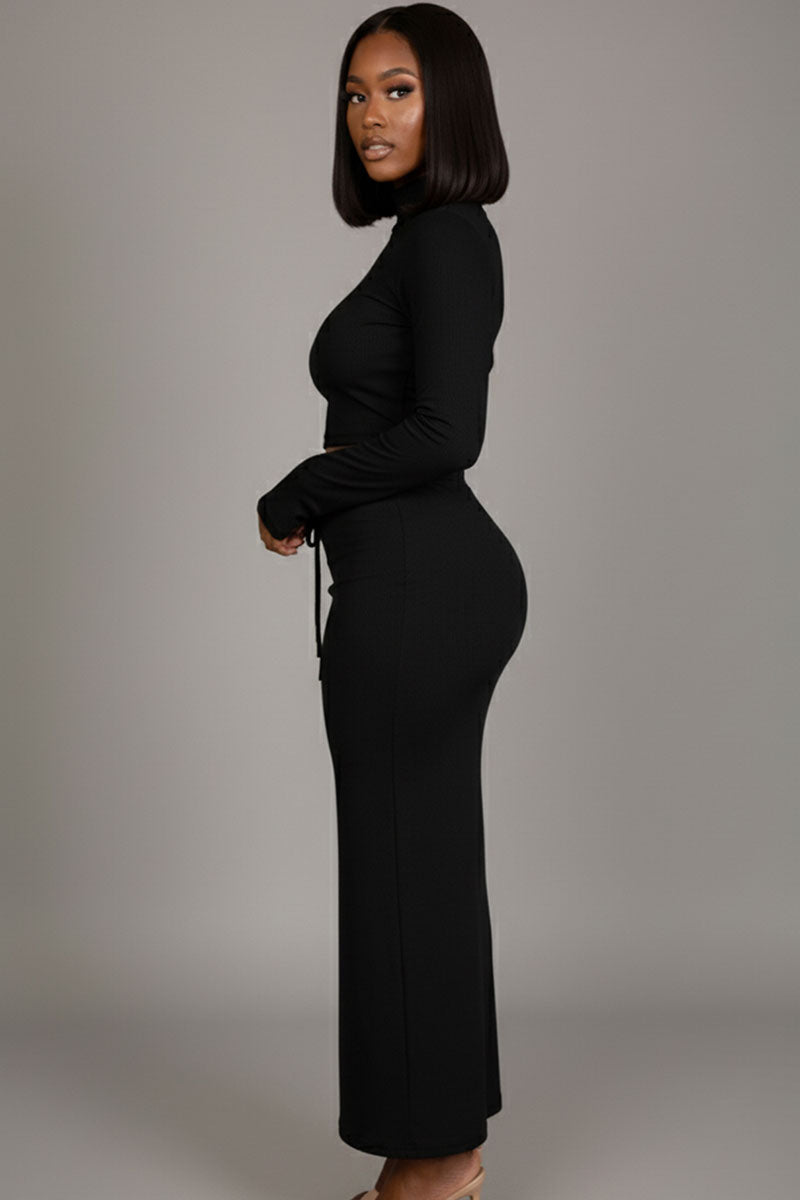 Mock Neck Bell Sleeve Crop Top & Maxi Skirt Set