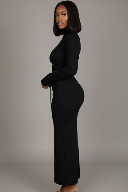 Mock Neck Bell Sleeve Crop Top & Maxi Skirt Set