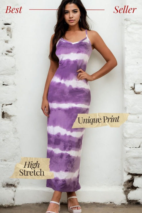 Stripe Tie-Dye Printed Maxi Dress