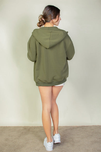 Graphic Drop Shoulder Zipper Up Hoodie - Capella Apparel